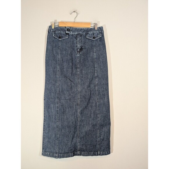 Eddie Bauer Women Denim Jean Maxi Skirt Sz 10 Tall Cottagecore Country Modest - Picture 1 of 8